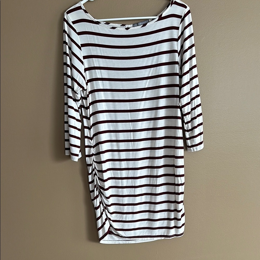Loveappella Striped Tunic in White and Brown